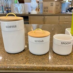🆕 Kirklands White Ceramic Kitchen Canister Set with Colorful Lids